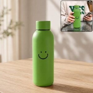 400 ML Smiley Face Glass Travel Water Bottle with Silicone Sleeve (1 Pc)