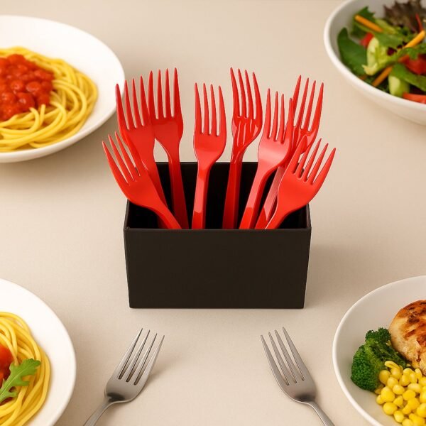 Red Disposable Plastic Forks – Durable & Reusable 8 Pack
