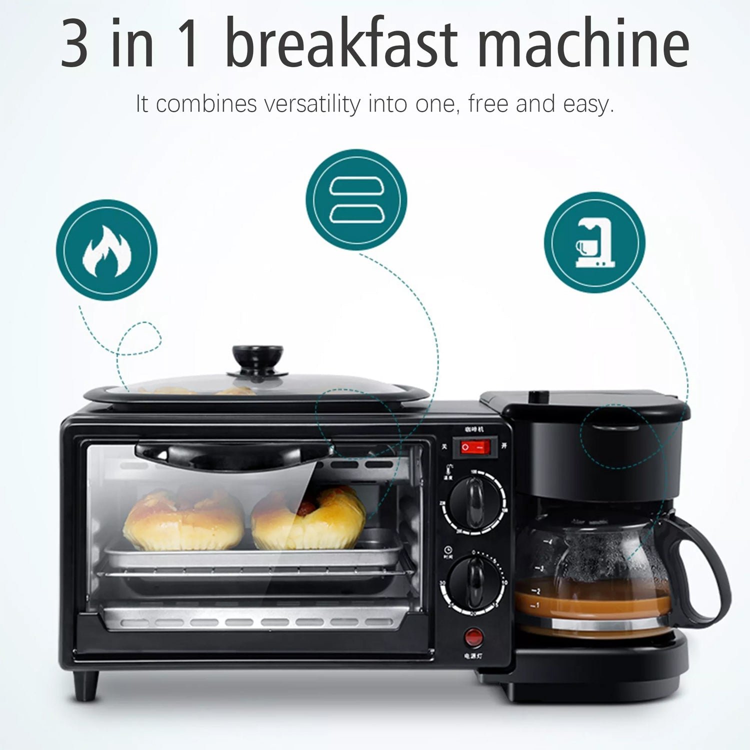 3-in-1 Breakfast Maker – Toaster Oven, Grill & Coffee | Indo Glow