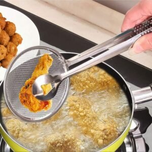 Frying Filter Spoon – 2-in-1 Stainless Steel with Clip | Quickslice