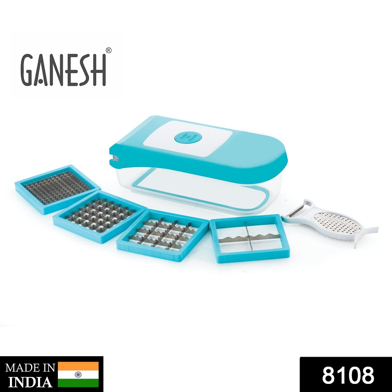 01_02843131-e77e-4c5c-b9ba-5bf582b0ea38 Vegetable Dicer 7-in-1 – Blue Plastic & Steel Blades | Ganesh