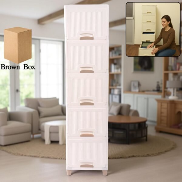 Plastic Storage Drawer Cabinet – 5-Layer Organizer with Wheels