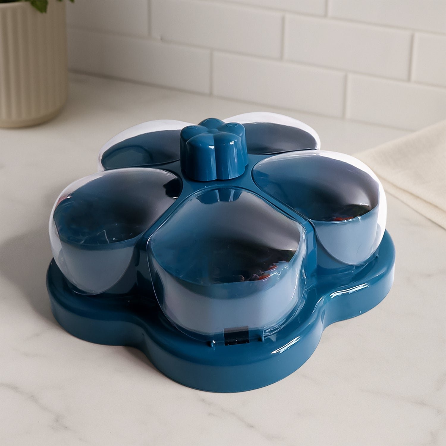 Lotus Shape Rotating Dry Fruit Snack Organizer – Multi-Compartment