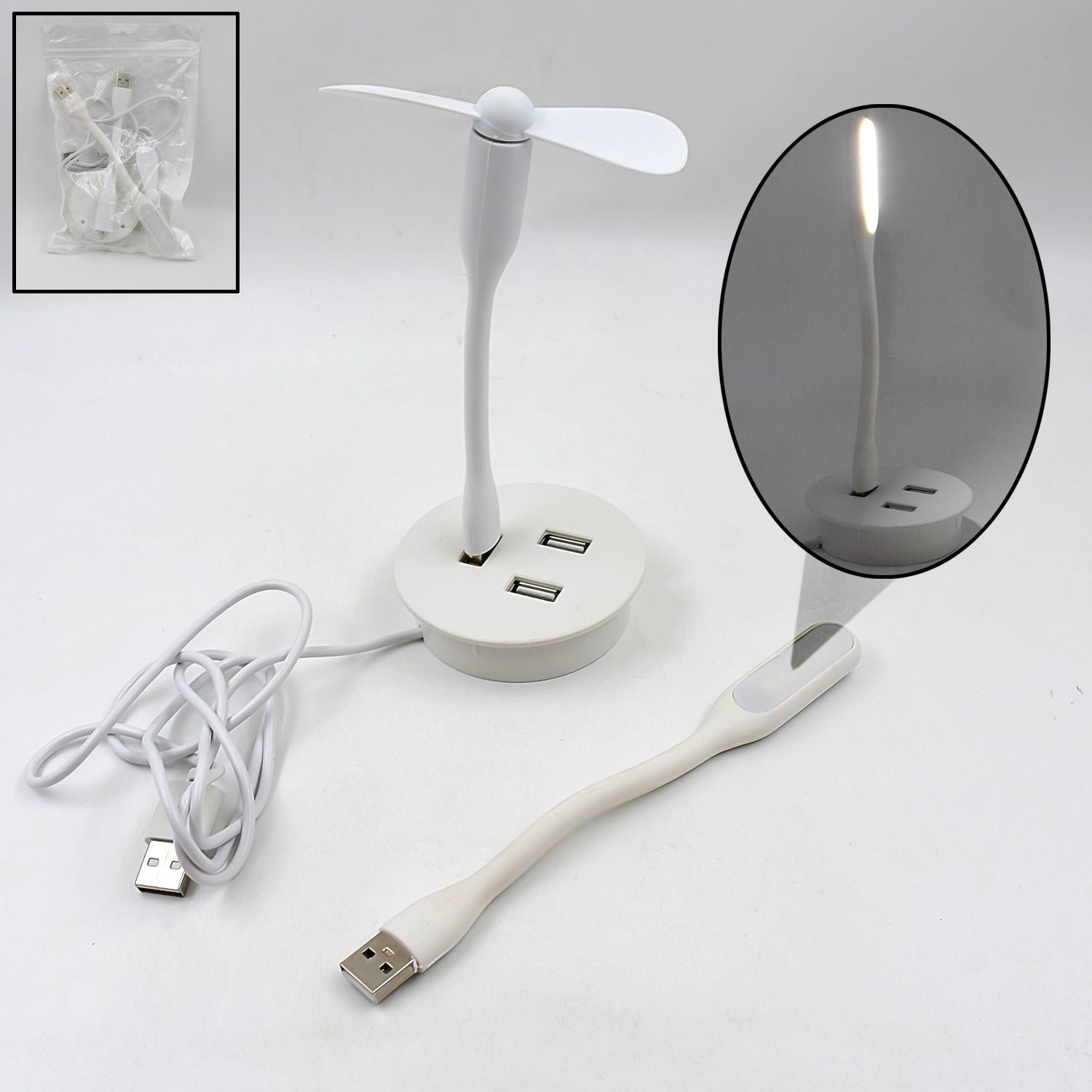 Portable USB Fan, Light & 3-Port Hub Combo for Laptops | Deskrova