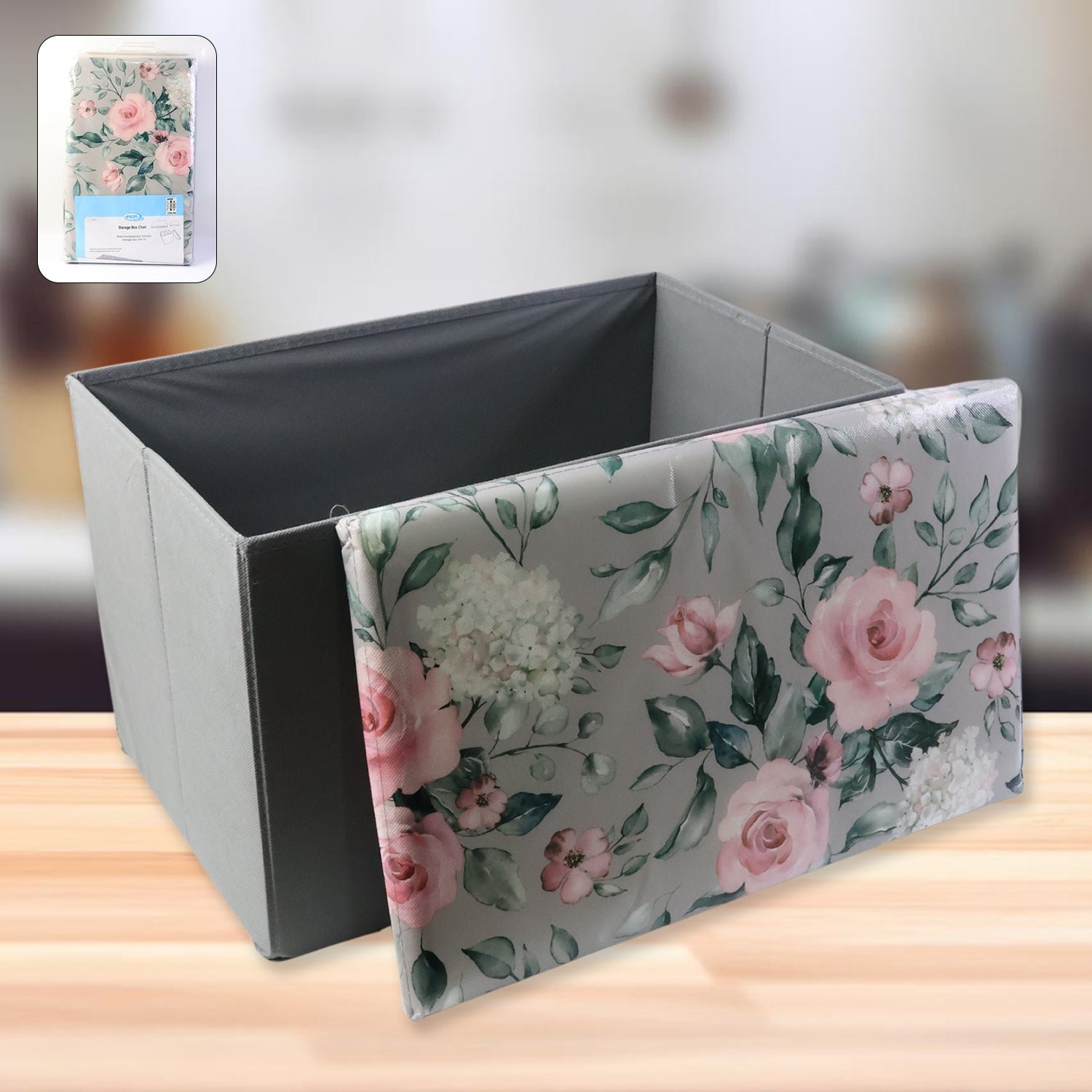 Foldable Storage Box with Floral Lid – Durable & Spacious Organizer