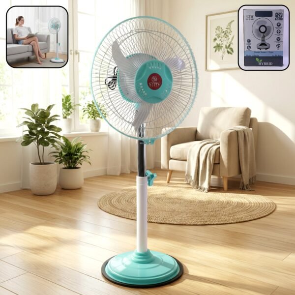 12V DC Hybrid Pedestal Fan – High-Speed Cooling for Home & Office