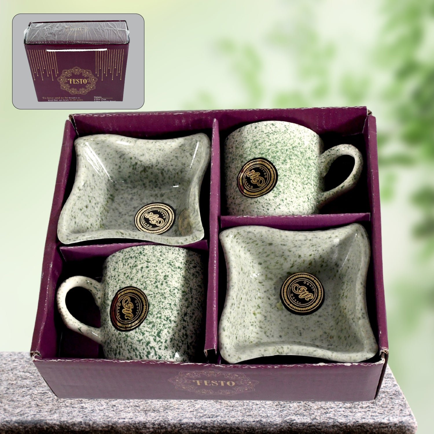 Ceramic Tea Cup Set – 4 Pcs with Snack Bowls | NG