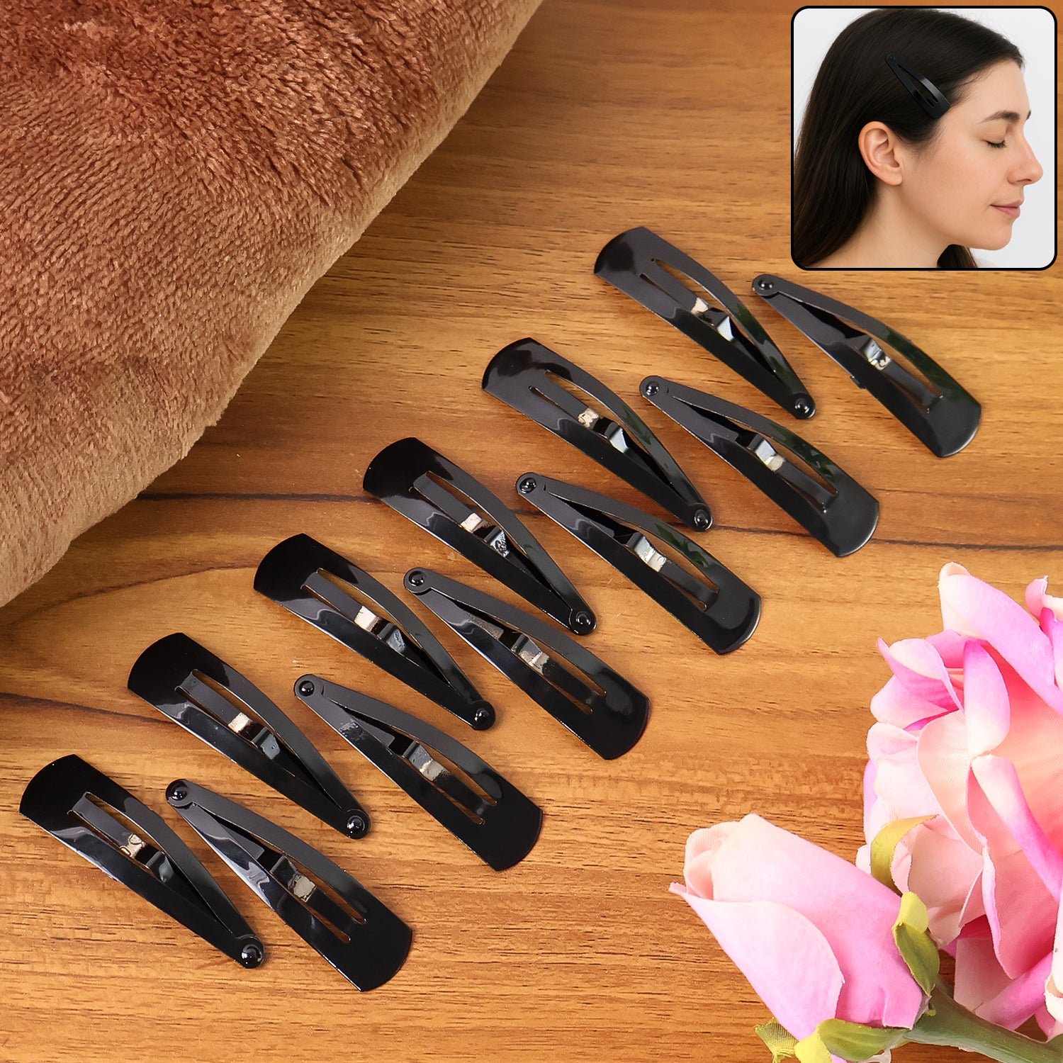 Metal Tik Tak Hair Clips – 12 Pc Matt Black Set | Calm & Curl