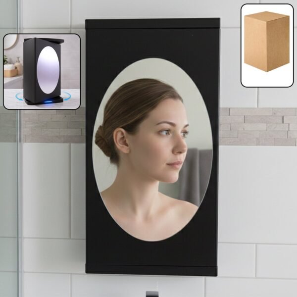 Rotating Storage Cabinet with Mirror, Space-Saving Wall Organizer