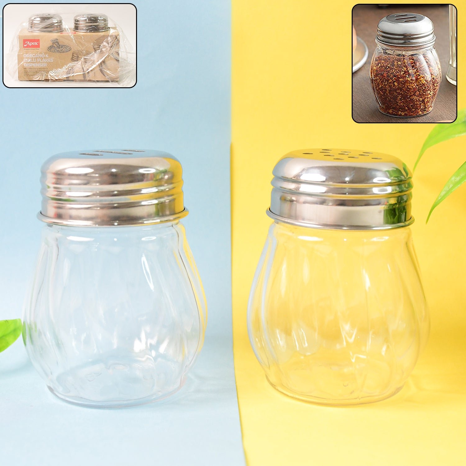Oregano & Chilli Flakes Dispenser Set – 2 Pcs Spice Shakers with Stainless Steel Lid