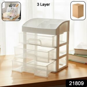 3 Layer Desktop Storage Organizer – Transparent Sliding Drawers