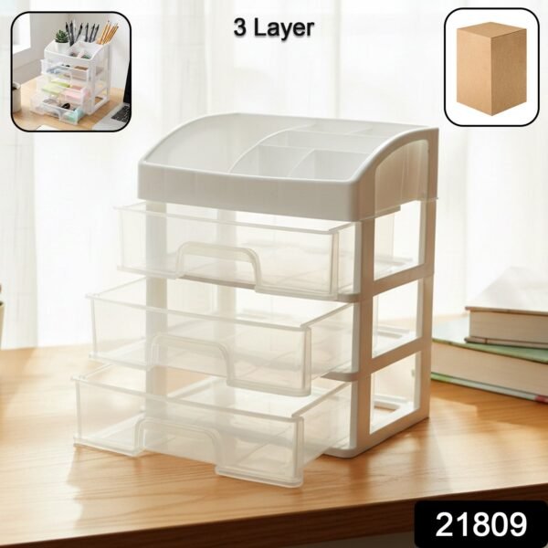 3 Layer Desktop Storage Organizer – Transparent Sliding Drawers