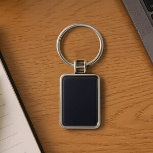 Rectangular Metal Keychain – Durable Black & Silver Design