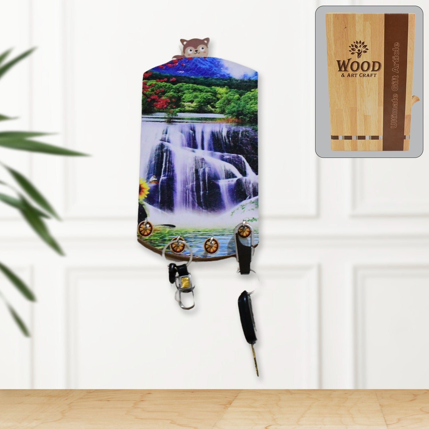 Wooden Wall Decor with Hooks – Vertical Scenery Art | GlimmerHome