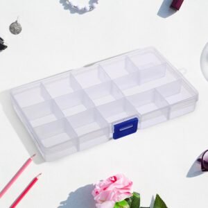 Jewellery Organizer Box – 15-Grid Clear Plastic with Dividers |