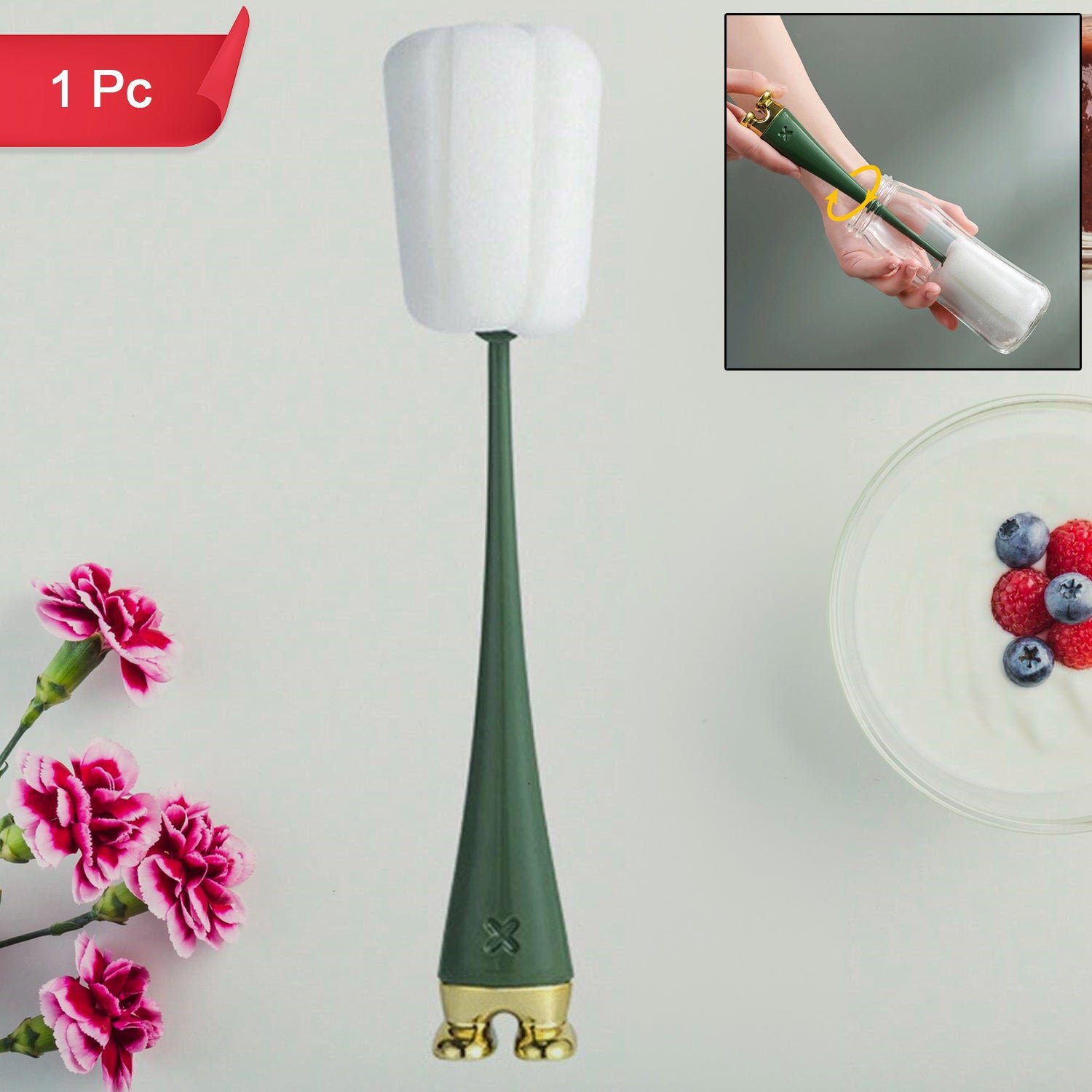 Silicone Bottle Cleaning Brush – Long Handle Foam Scrubber | Velvet Wipe