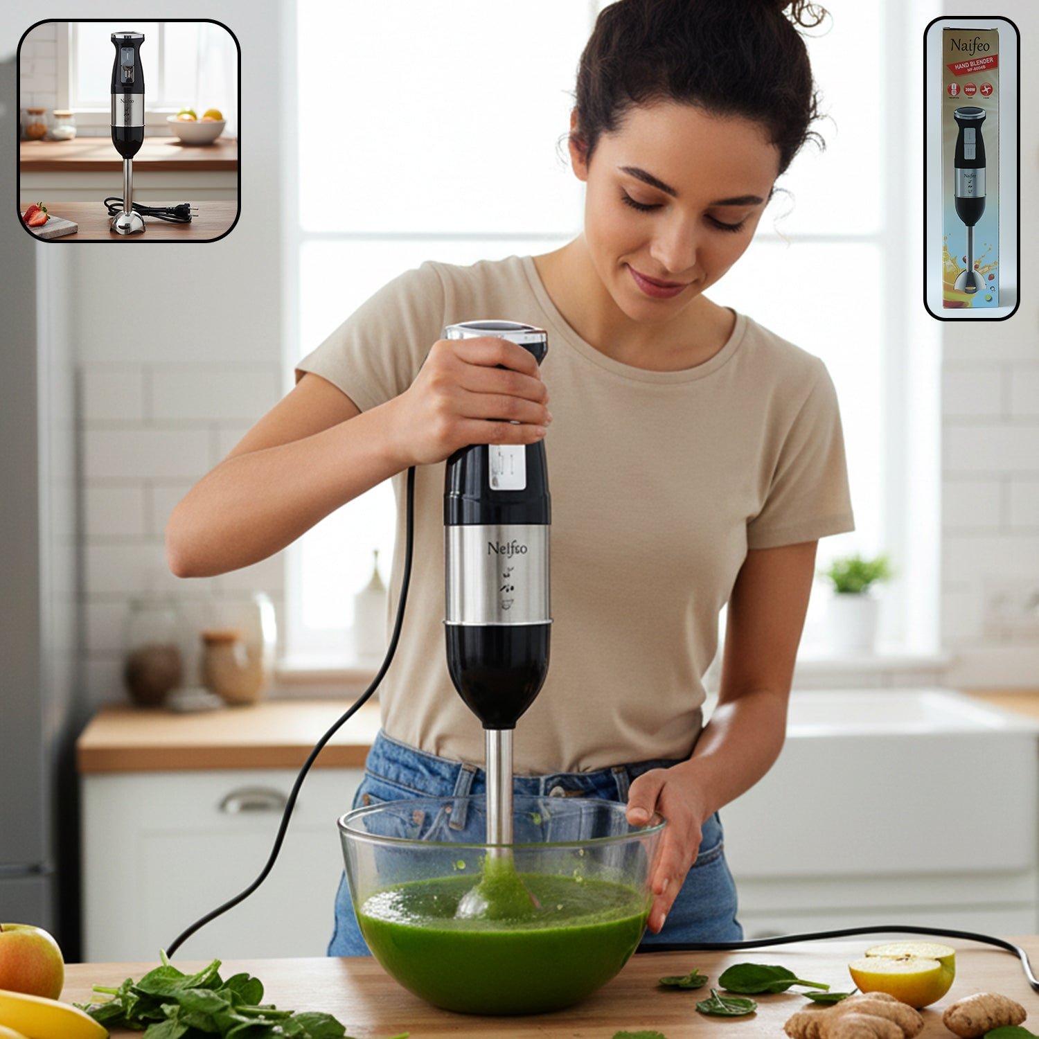 Handheld Stainless Steel Emulsion Blender – Powerful 300W Motor