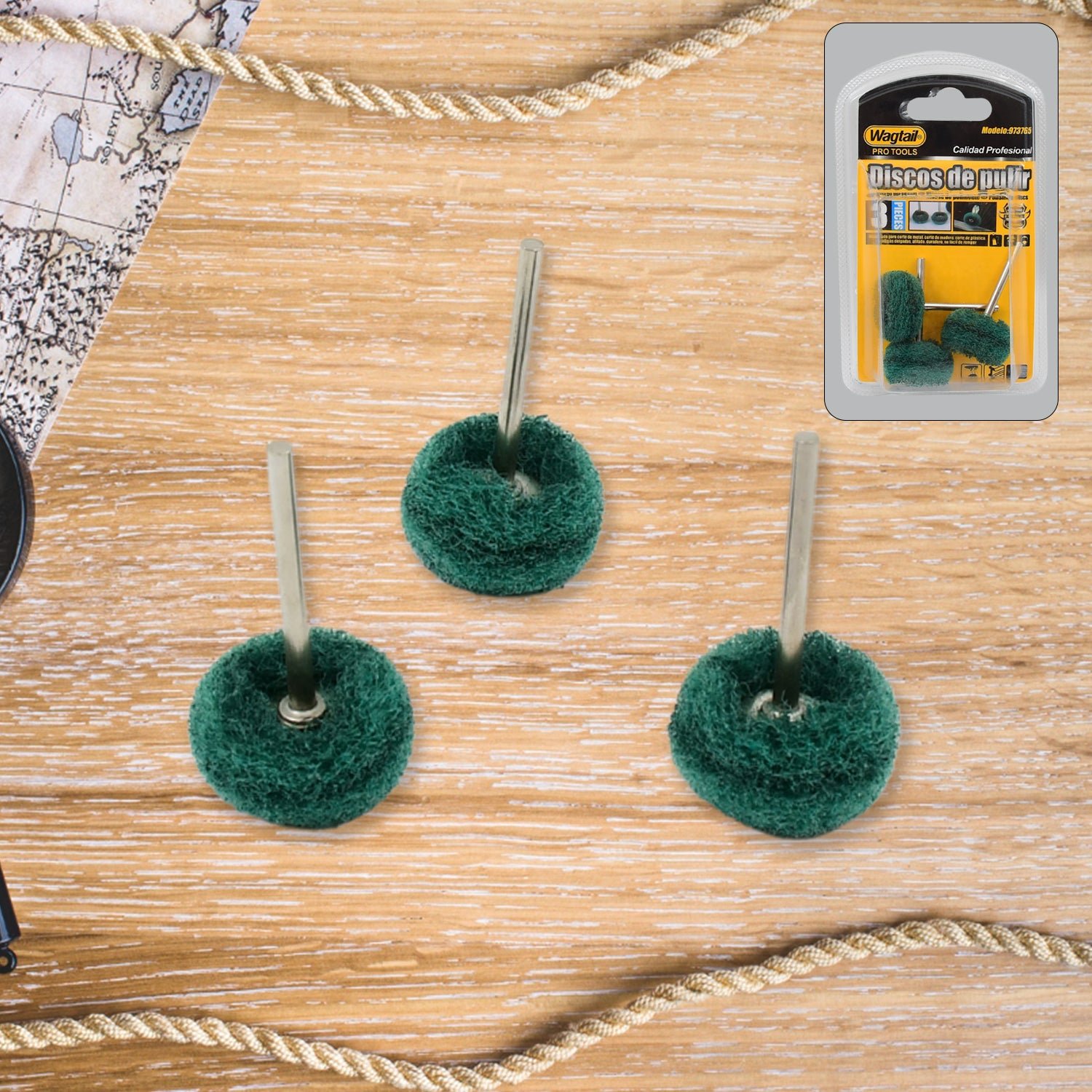 Abrasive Polishing Wheel Set – 3 Pcs, 3mm Shank for Rotary Tools | Wagtail