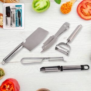Stainless Steel Kitchen Gadget Set – 5-Pc Peeler, Grater & Slicer