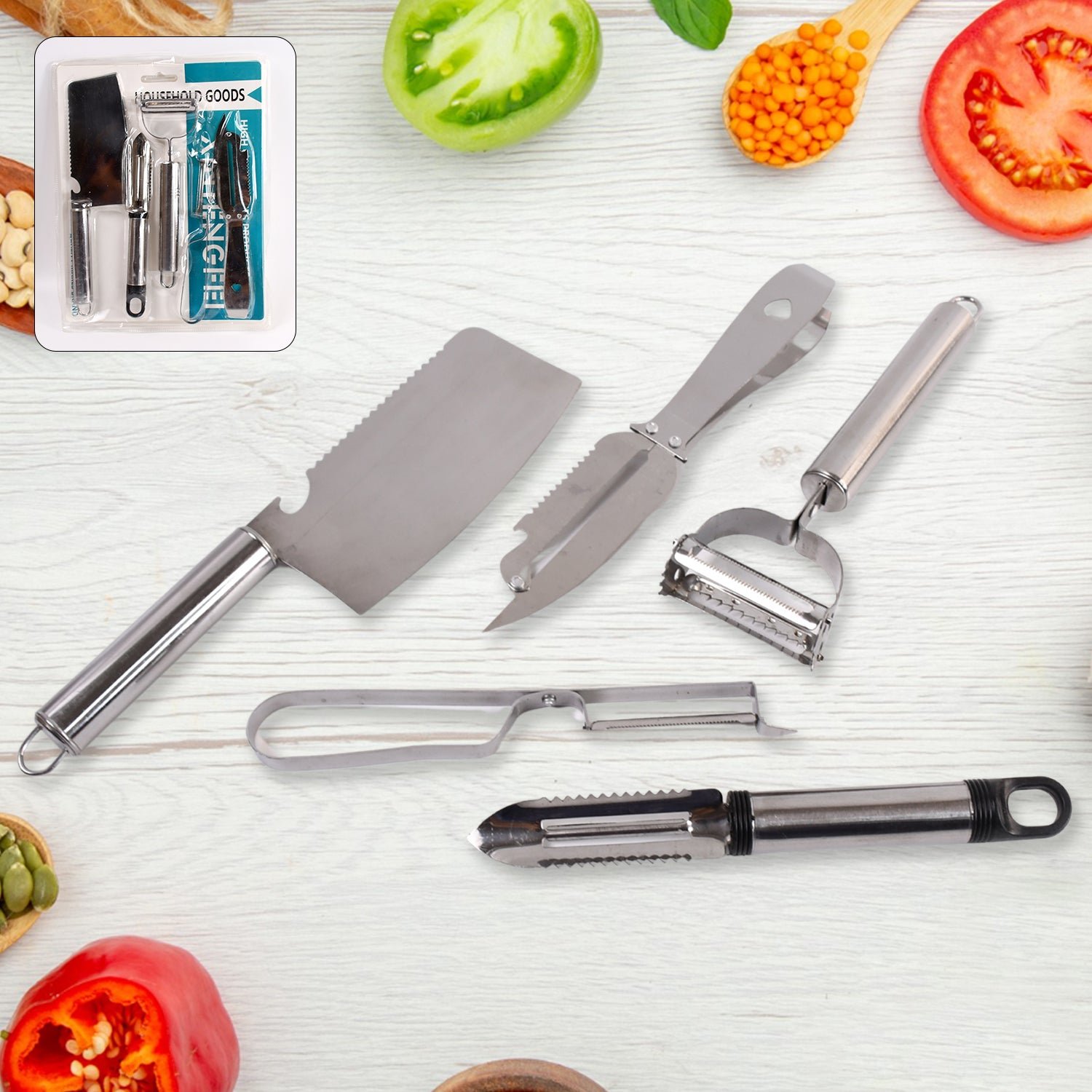 Stainless Steel Kitchen Gadget Set – 5-Pc Peeler, Grater & Slicer