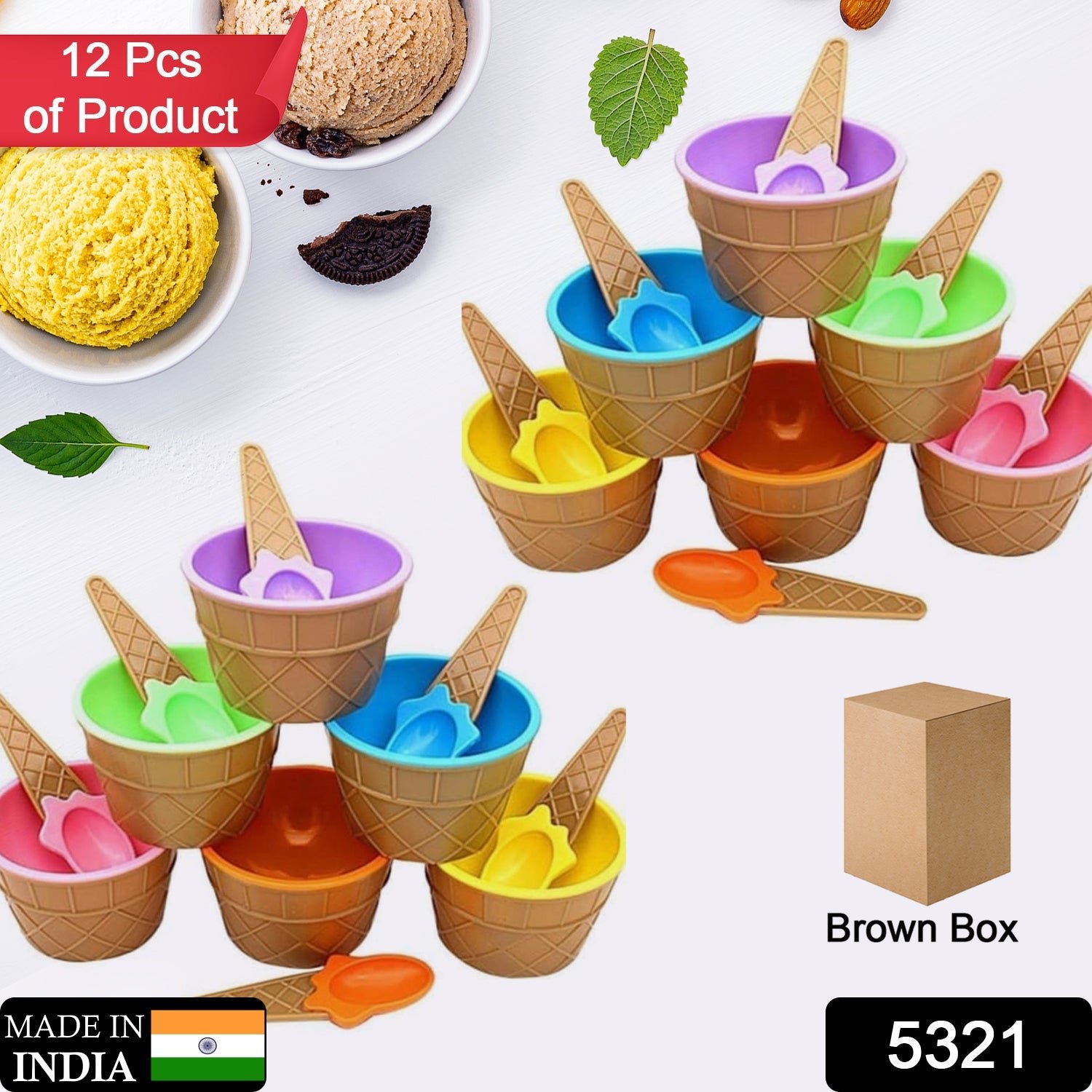 Ice Cream Bowl Set – 12-Pc Multi-Color Dessert Bowls | Jiaqi