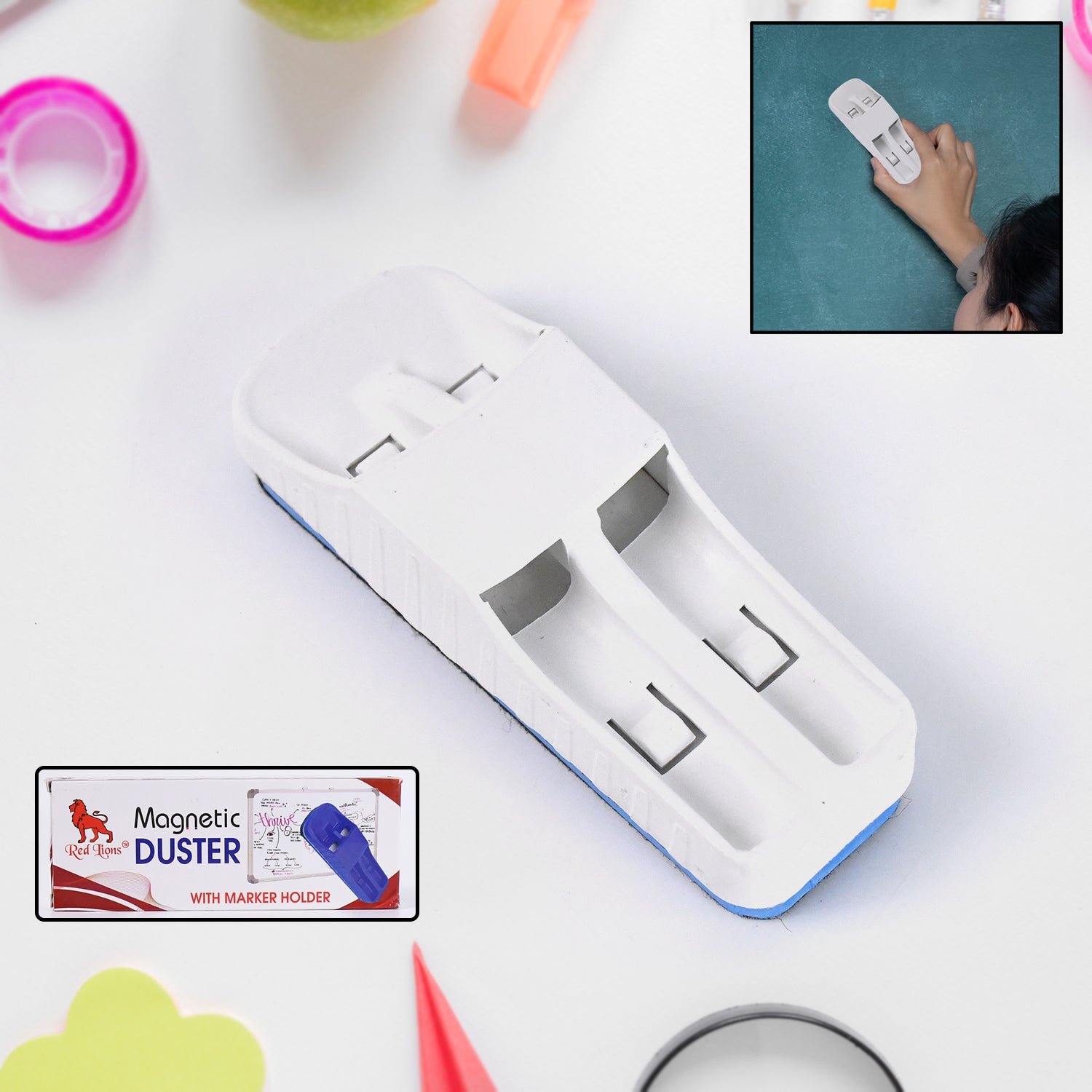 Magnetic Duster – Dual Marker Holder & Lightweight | Deskura