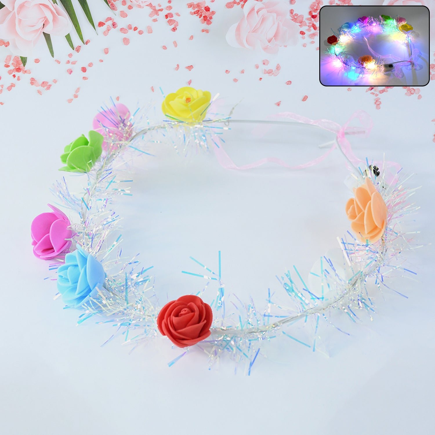 LED Flower Crown Headband – Multicolor Light-Up Roses