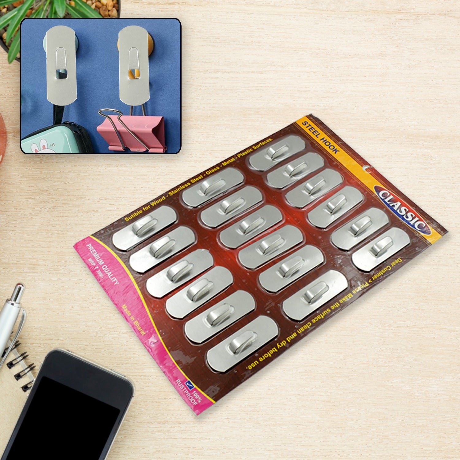 Stainless Steel Wall Hooks – 18 Pc Self-Adhesive Set | GlimmerHome