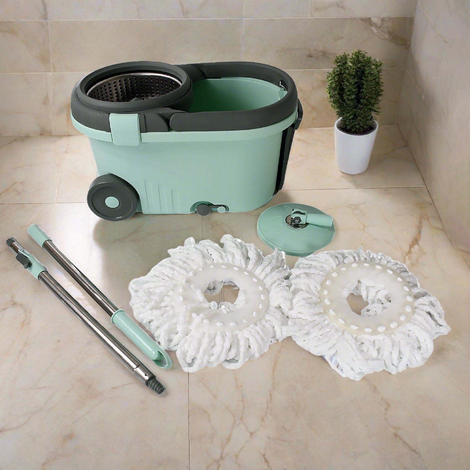 Spin Mop with Bucket – Steel Spin & Microfiber Heads | Ganesh