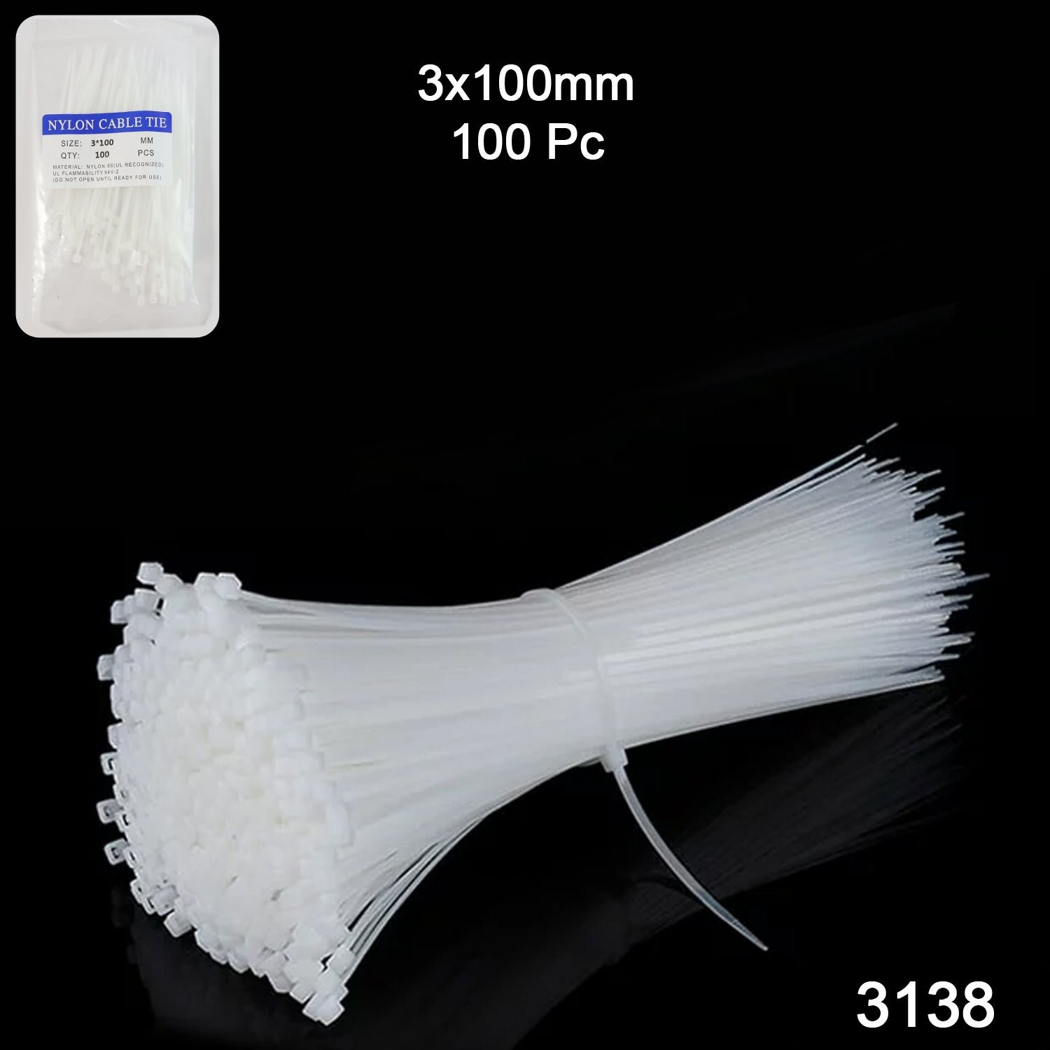 Nylon Cable Ties – 3x100mm Heavy Duty Self-Locking, 100 Pc | Tidy Table