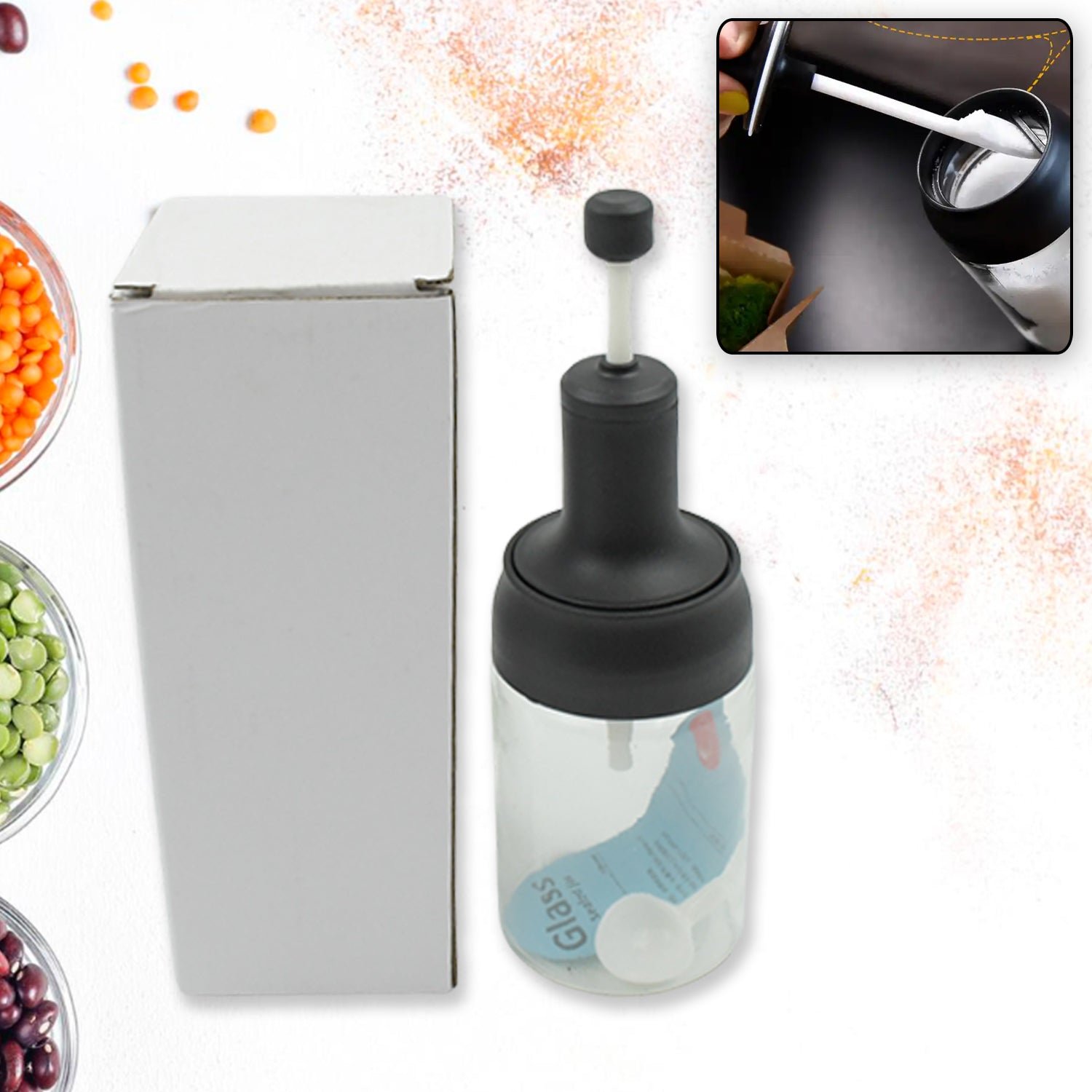 Heat-Resistant Glass Seasoning Jar – Spoon & Lid | Indo Glow