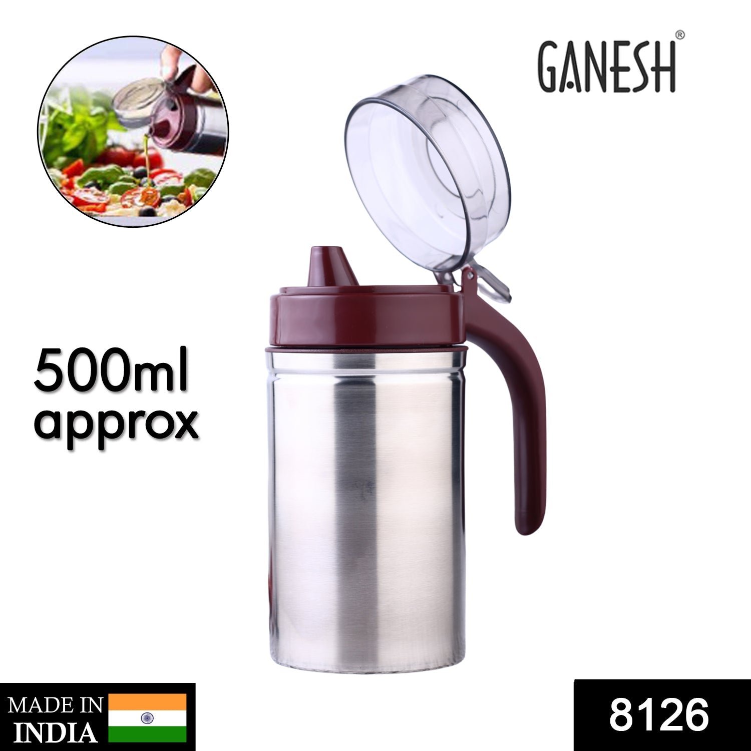 Stainless Steel Oil Dispenser – 500ml Anti-Drip | Ganesh
