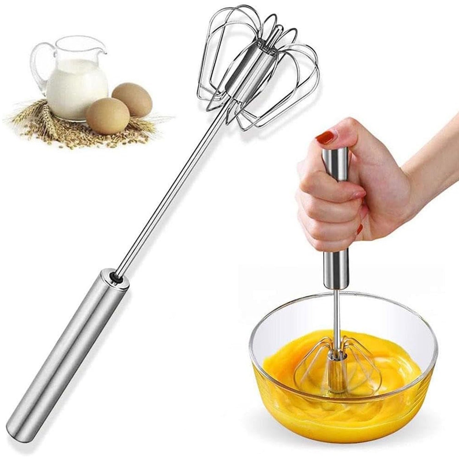 Stainless Steel Egg Whisk – Hand Push Rotary | Quickslice