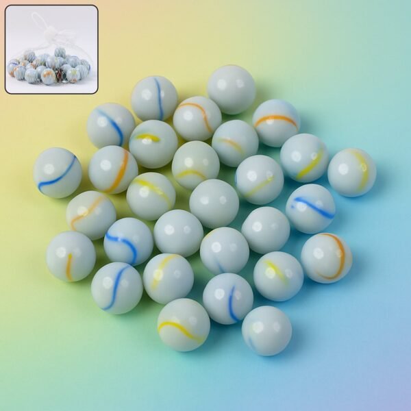 01_58ad15e0-8014-4552-af4b-406d25256d6d Glass Marbles Pack of 30 – Classic White with Colorful Swirls