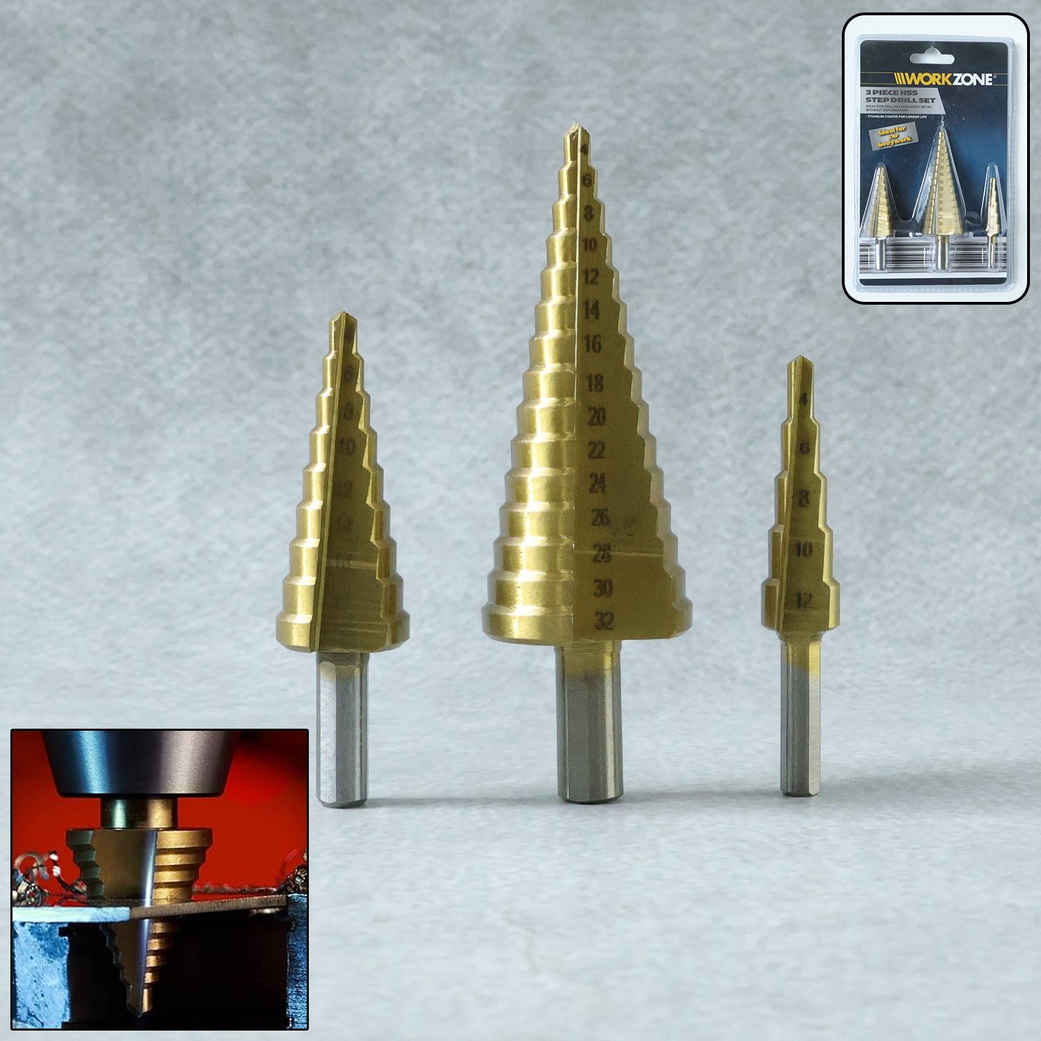 HSS Steel Step Drill Bit Set – Titanium Coated 4-32mm | BoltForce
