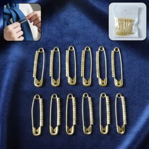 Golden Safety Pin Brooch Set – Elegant Stone-Embedded Design