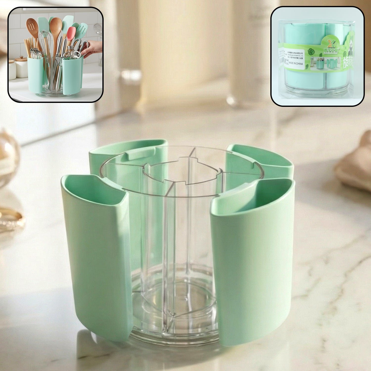 Rotating Pen Holder – 5 Compartment Desk Organizer Stand