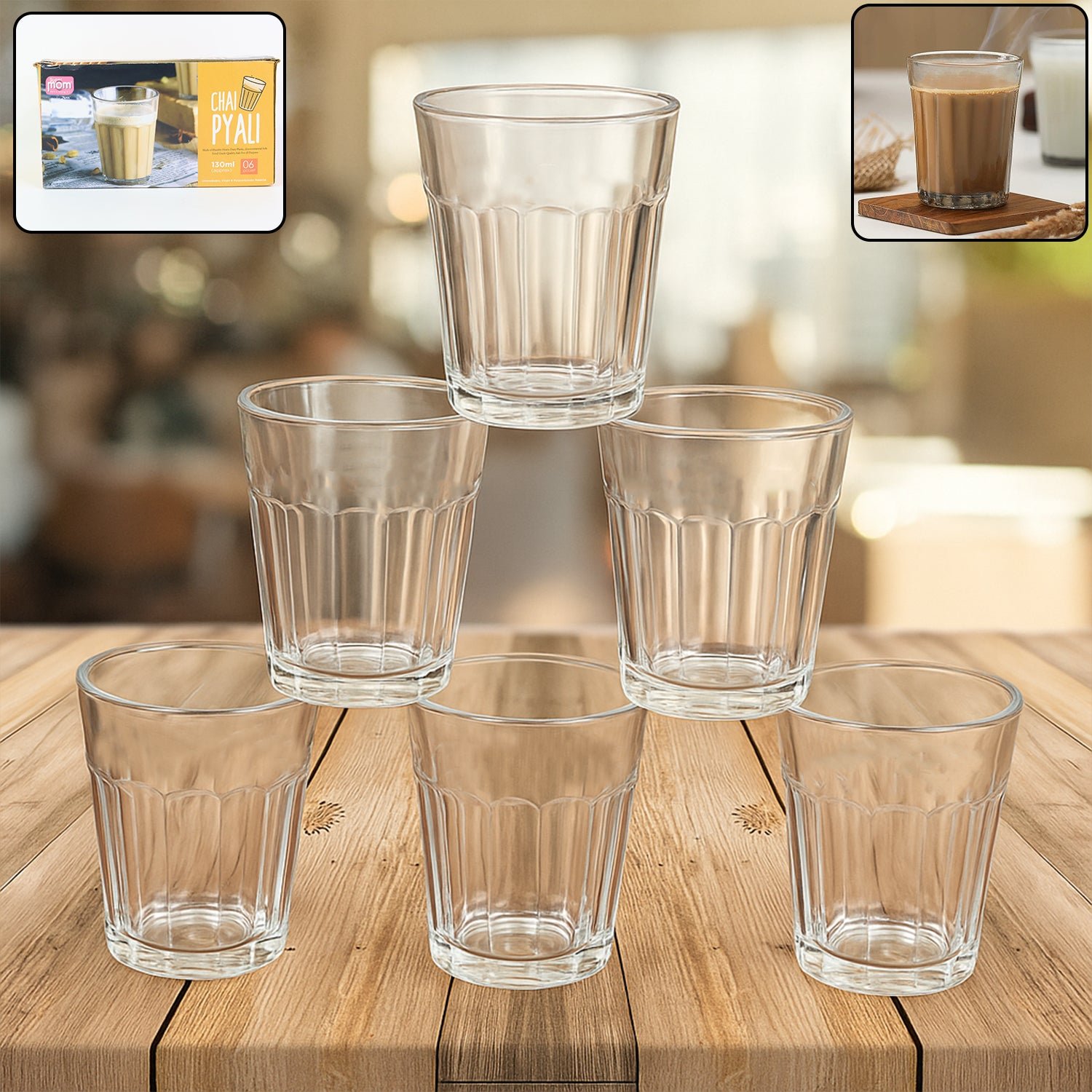 Chai Pyali Glass Set – 6 Pcs Transparent Unbreakable 130ml