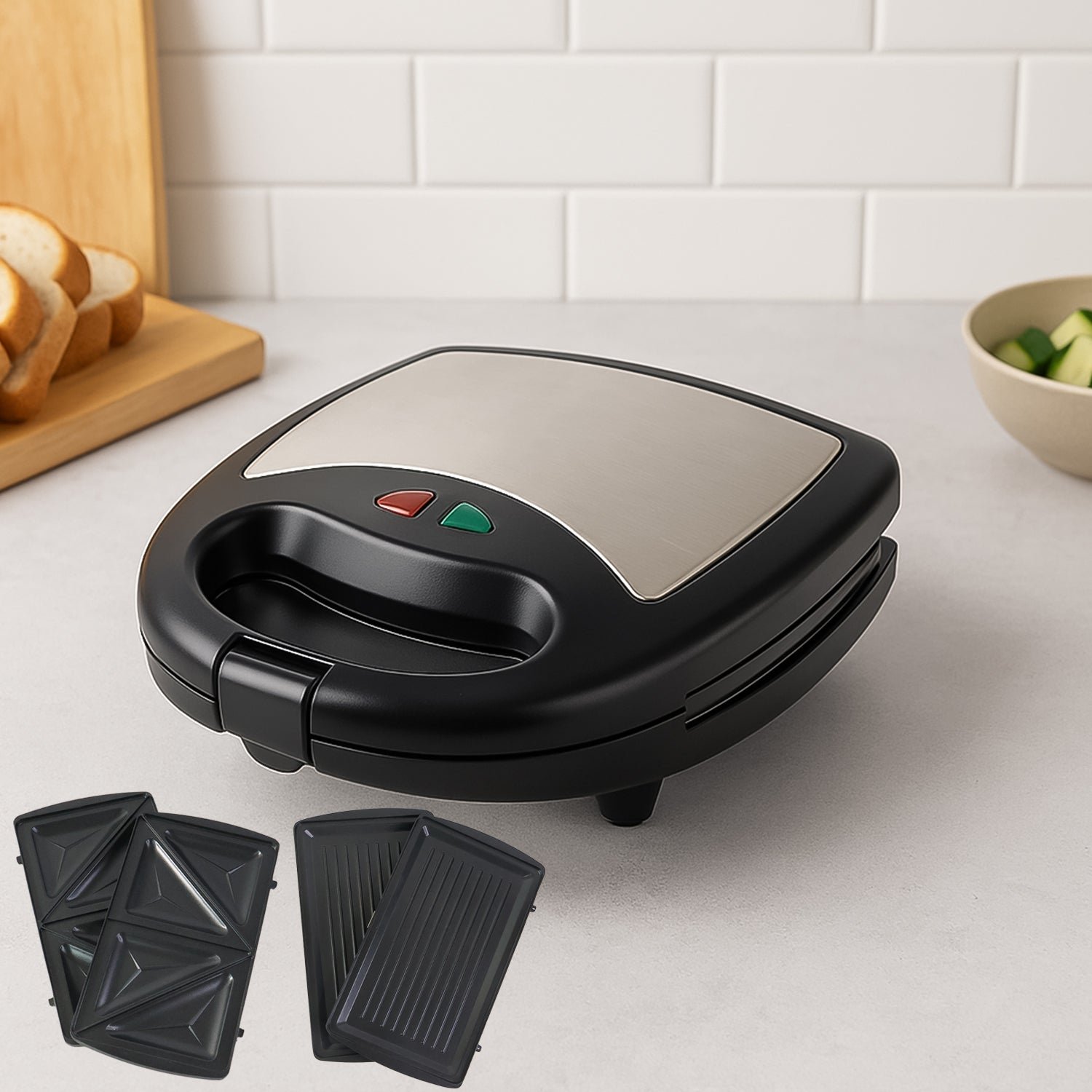 Sandwich Maker – 800W Fast Cooking with Interchangeable Plates