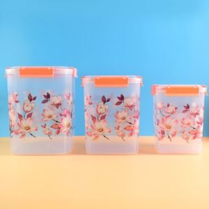 Airtight Food Storage Set – Square Floral Design, 3 Pcs