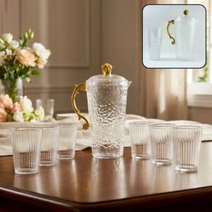 01_6e14e2e7-bb1d-40f9-80cf-f06a7770a616 Textured Glass Water Jug Set – Elegant 1 Jug with 6 Glasses