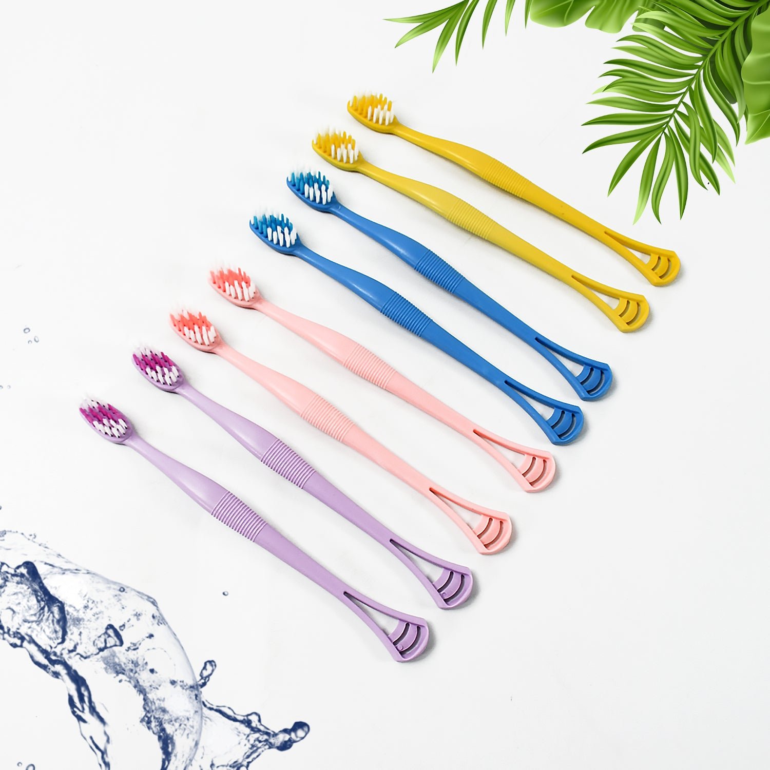 2-in-1 Toothbrush Tongue Scraper – Soft Bristles & 8 Pcs | BrushedUp