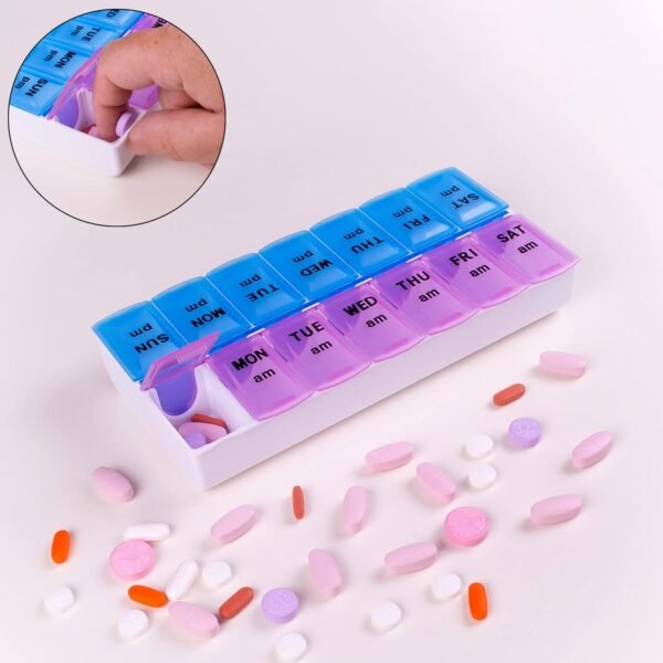 Weekly Pill Organizer – 14 Compartments with Snap Lids