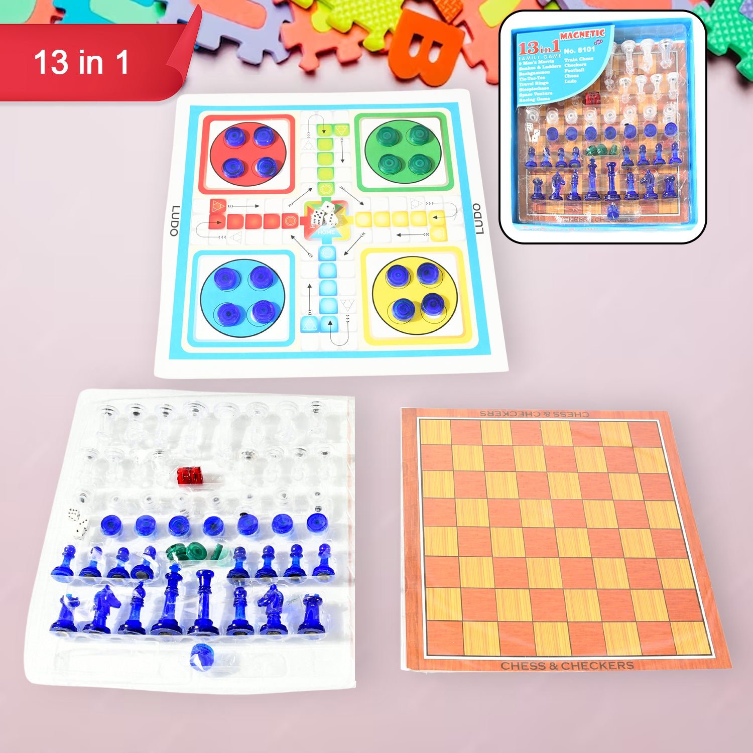 Family Board Game Set – 13-in-1 Magnetic Chess & Ludo | Dollamis