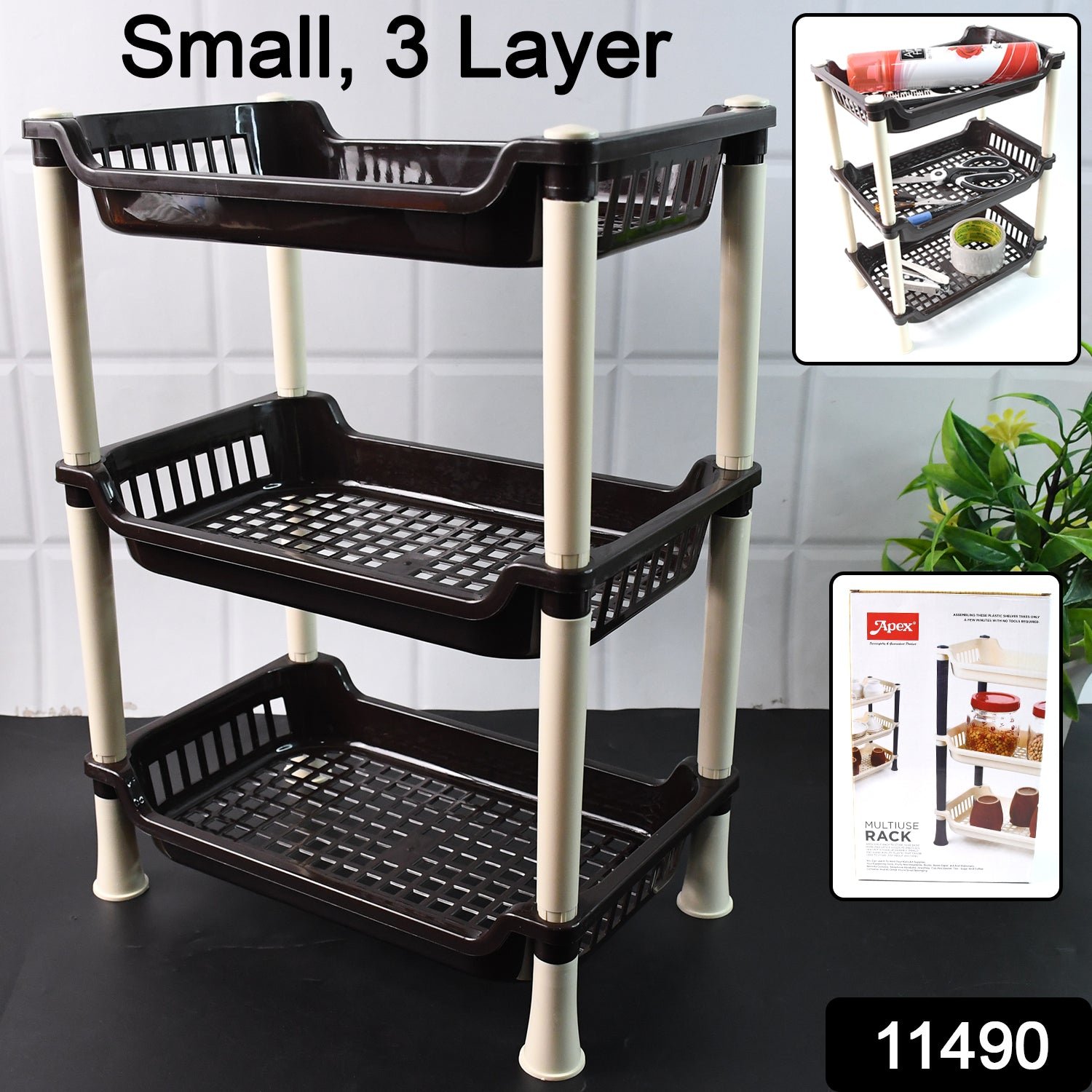 3-Tier Plastic Storage Rack – Durable & Space-Saving Organizer