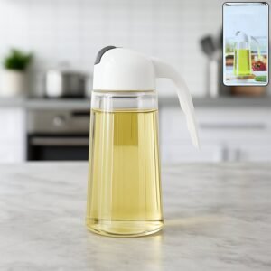 Glass Oil Bottle Dispenser 630ml – Automatic Lid & Drip-Free Pour