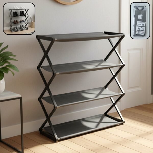 4 Layer Foldable Shoe Rack – Space-Saving Storage Solution