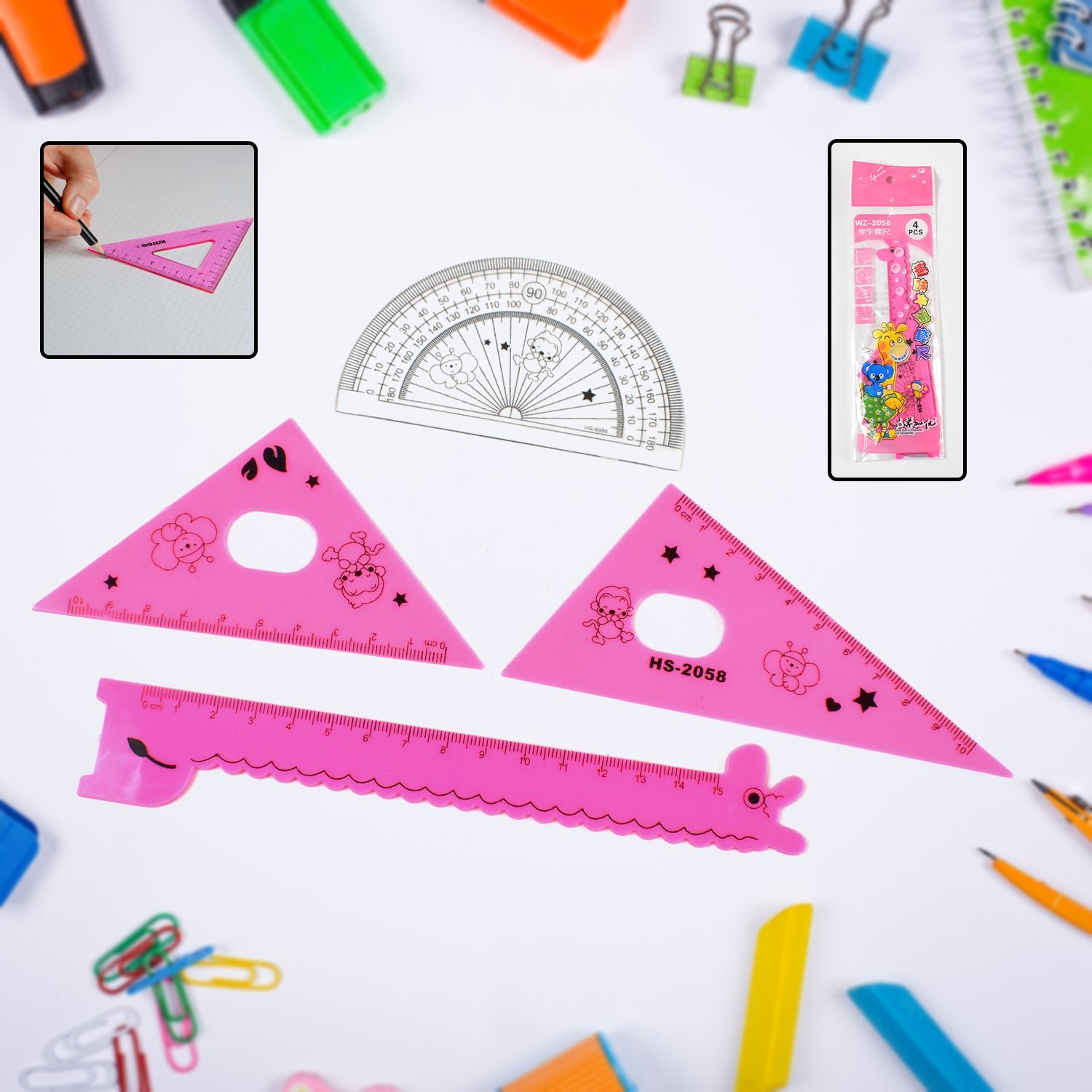Giraffe Ruler Set – Durable 4 Pc Plastic Measuring Tools