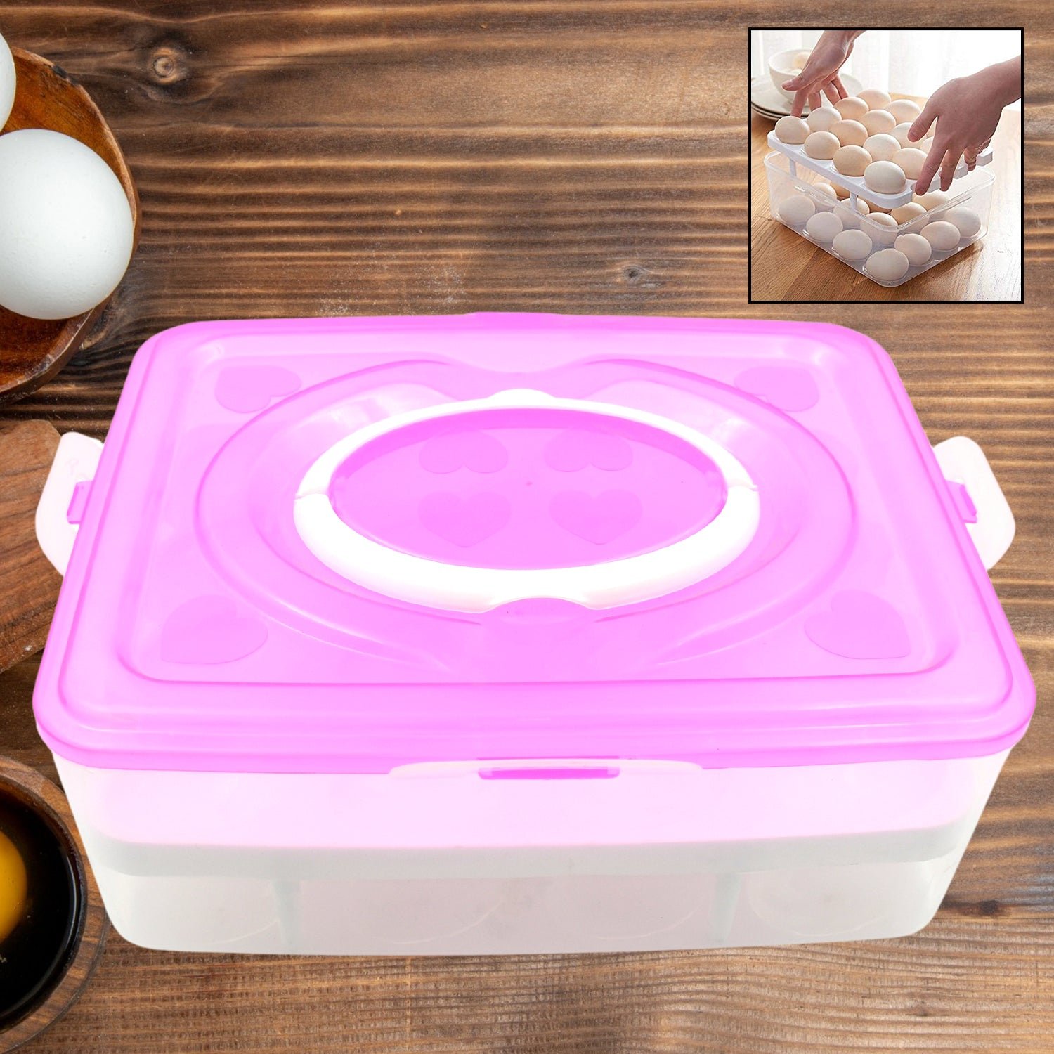 32-Grid Egg Tray with Lid & Handle – 2-Layer Egg Storage | Organivo