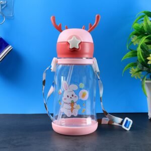 Kids Cartoon Water Bottle – Leakproof 450ml with Straw & Strap